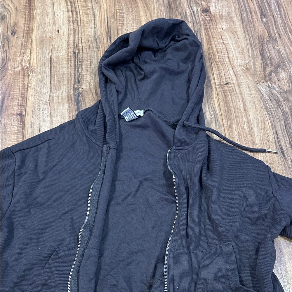 Black Hooded Cropped Zip-Up Jacket